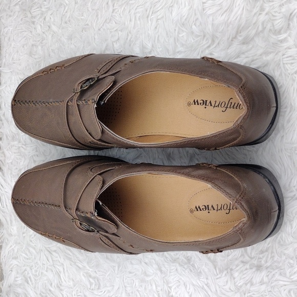 Comfortview Brown Faux Leather Floral Strap Upper Round Toe Low Heel Casual Shoe - Picture 6 of 16